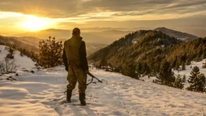 hunter on snow field